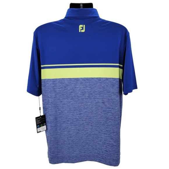 FOOTJOY Polo Shirt Men’s Medium Golf Blue Yellow Stripe Stretch Innisbrook NEW - Picture 3 of 8